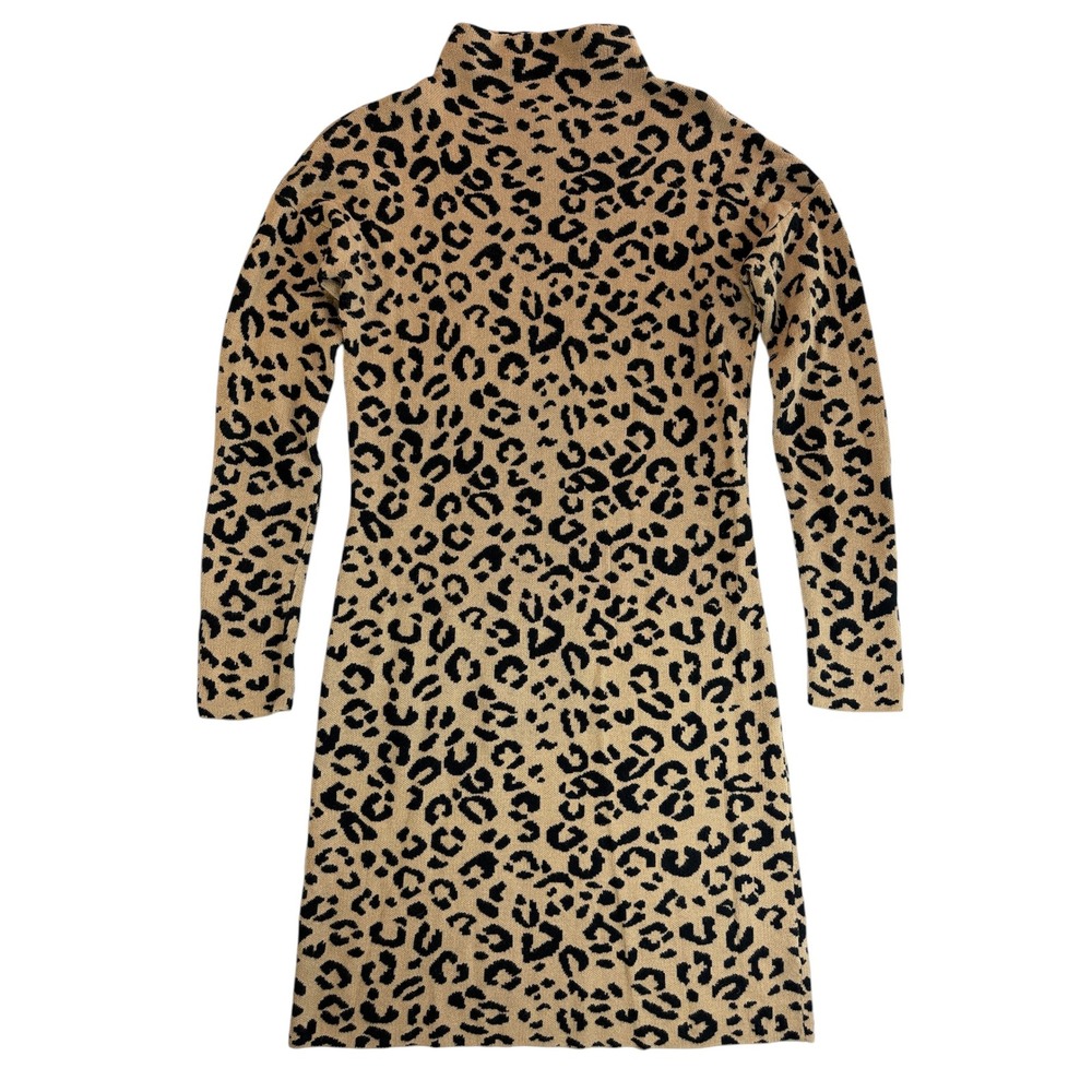Nicole‎ Miller Sweater Dress Womens XS Tan Leopard Mock Neck Long Sleeve Knit